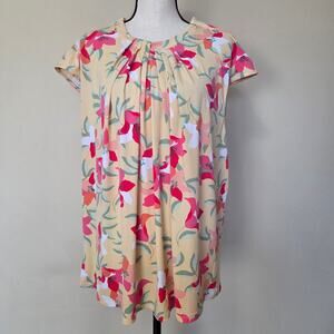 NWT Liz Claiborne 2X Pullover Apricot Floral Pleated Cap Sleeve Magnetic Blouse